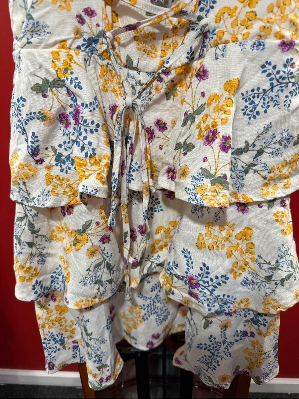 Trixxi Floral Tiered Mini Dress Lace Up Front Cottagecore Size Medium - Picture 3 of 7